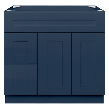 Vanity Sink Base Cabinet with Left Drawers 36 Inch Wide x 21 Inch Deep x 34 1/2 Inch High Danbury Blue Series