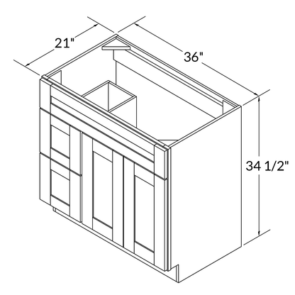 Vanity Sink Base Cabinet with Left Drawers 36 Inch Wide x 21 Inch Deep x 34 1/2 Inch High Milan Pearl Series