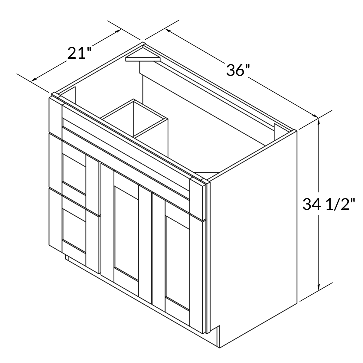 Vanity Sink Base Cabinet with Left Drawers 36 Inch Wide x 21 Inch Deep x 34 1/2 Inch High Shaker Toffee Series