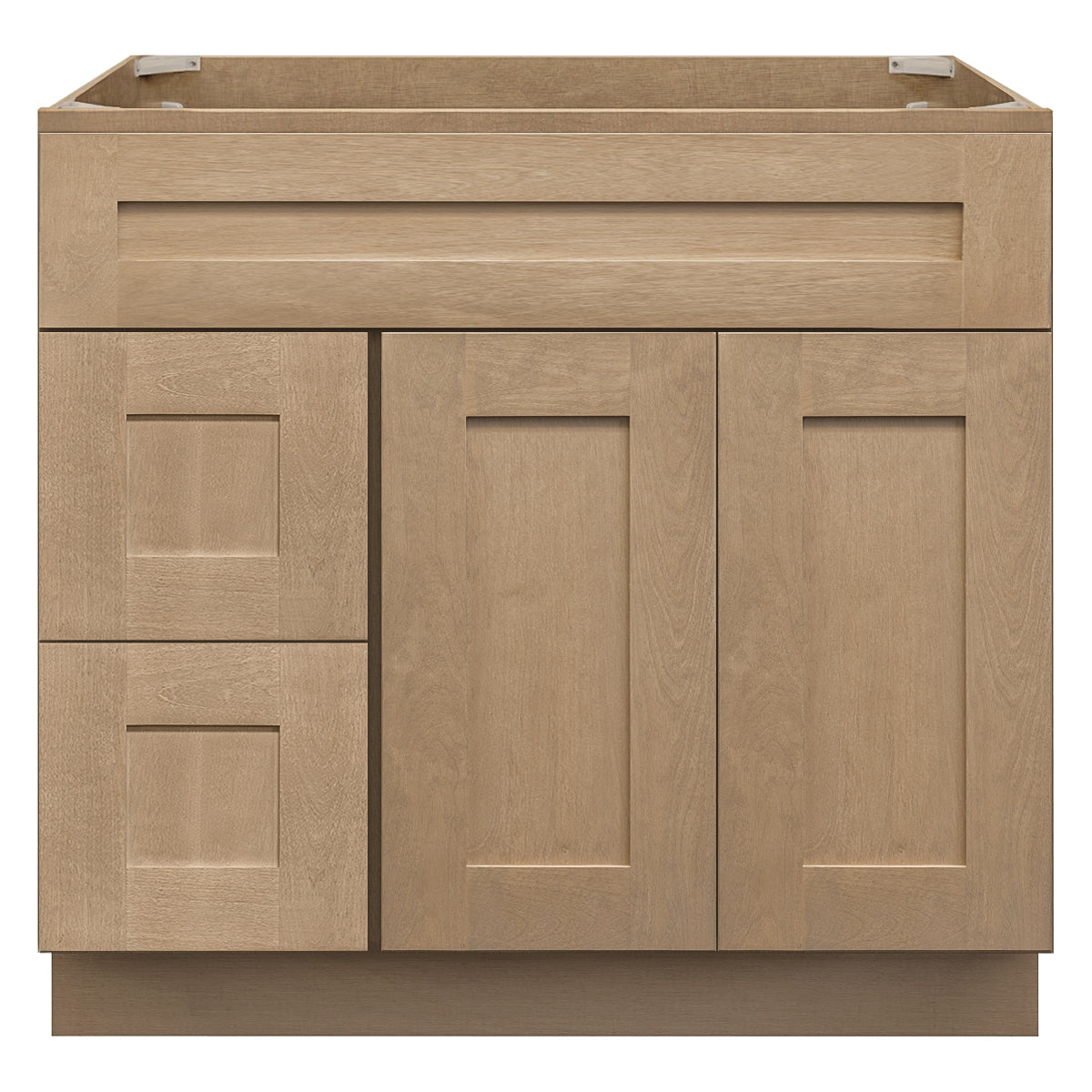 Vanity Sink Base Cabinet with Left Drawers 36 Inch Wide x 21 Inch Deep x 34 1/2 Inch High Shaker Toffee Series