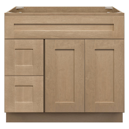 Vanity Sink Base Cabinet with Left Drawers 36 Inch Wide x 21 Inch Deep x 34 1/2 Inch High Shaker Toffee Series