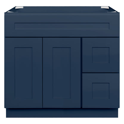 Vanity Sink Base Cabinet with Right Drawers 36 Inch Wide x 21 Inch Deep x 34 1/2 Inch High Danbury Blue Series