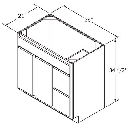 36 W x 21 D x 34.5 H Vanity Sink Base Cabinet With Right Side Drawers - Avalon Charcoal