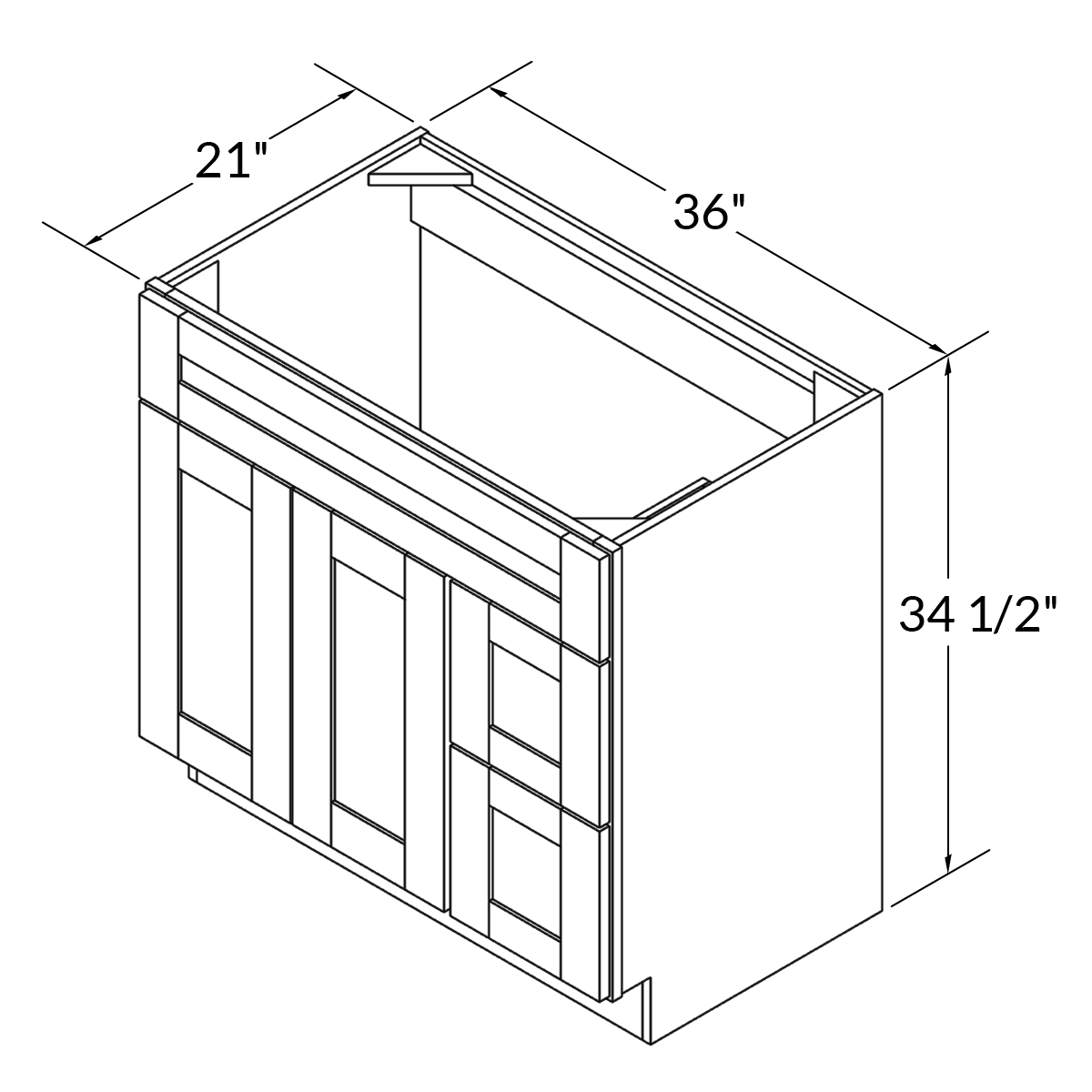 Vanity Sink Base Cabinet with Right Drawers 36 Inch Wide x 21 Inch Deep x 34 1/2 Inch High Shaker Toffee Series