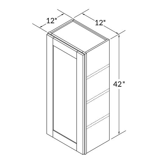 Wall Kitchen Cabinet W1242 Shaker Toffee LessCare 12 in. width 42 in. height 12 in. depth