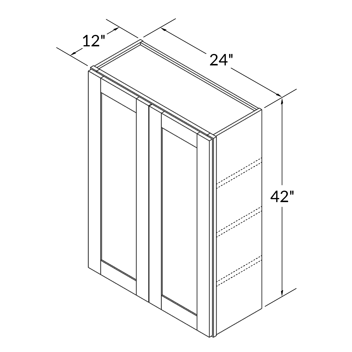 Wall Kitchen Cabinet W2442 Shaker Toffee LessCare 24 in. width 42 in. height 12 in. depth