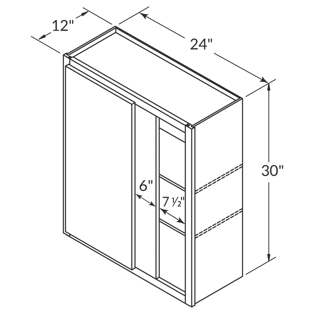 Cubitac Basic Oxford Pastel Blind Corner Reversible Wall 24"W x 30"H Assembled Cabinet Wireframe