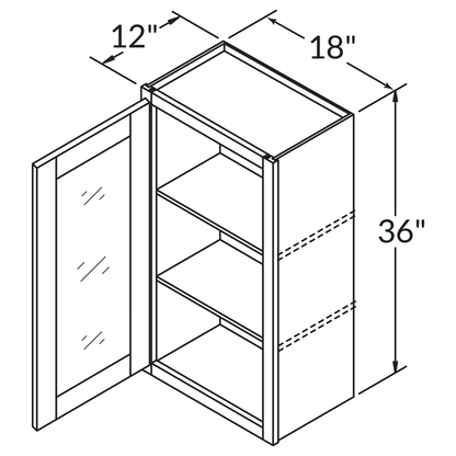 Mullion Door Wall Kitchen Cabinet WMD1836 Shaker Toffee LessCare 18 in. width 36 in. height 12 in. depth