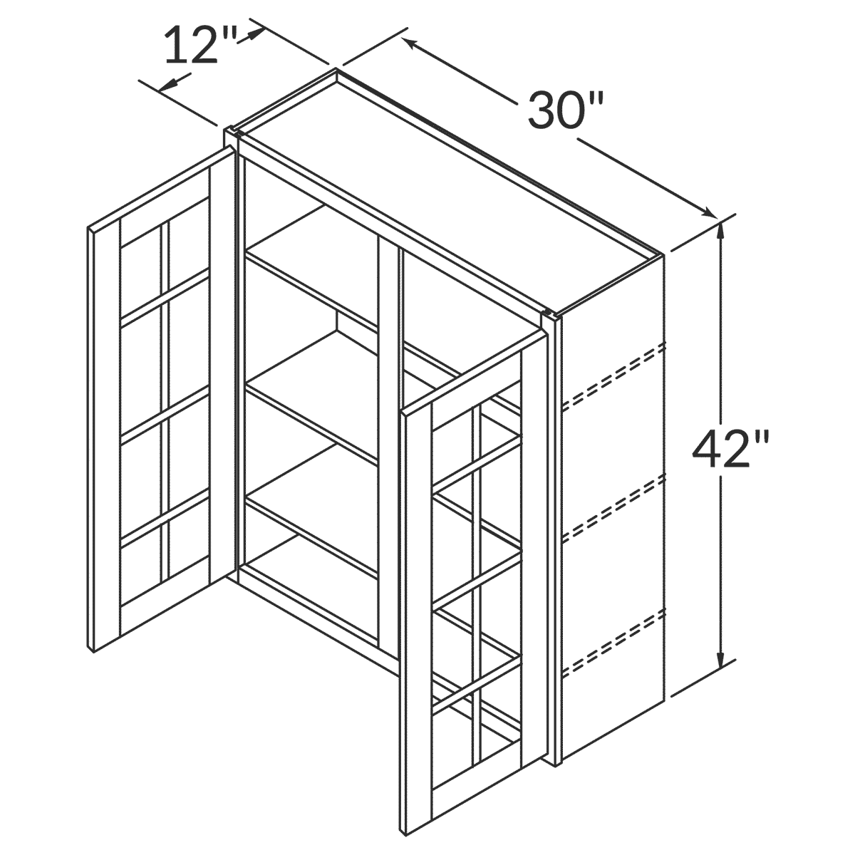 Mullion Door Wall Kitchen Cabinet WMD3042 Newport LessCare 30 in. width 42 in. height 12 in. depth