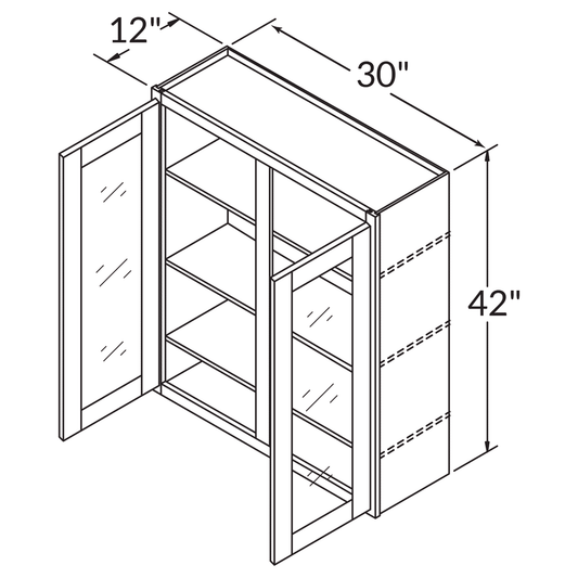 Mullion Door Wall Kitchen Cabinet WMD3042 Milan Pearl LessCare 30 in. width 42 in. height 12 in. depth