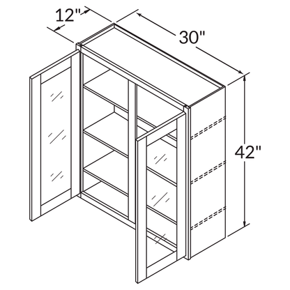 Mullion Door Wall Kitchen Cabinet WMD3042 Milan Slate LessCare 30 in. width 42 in. height 12 in. depth