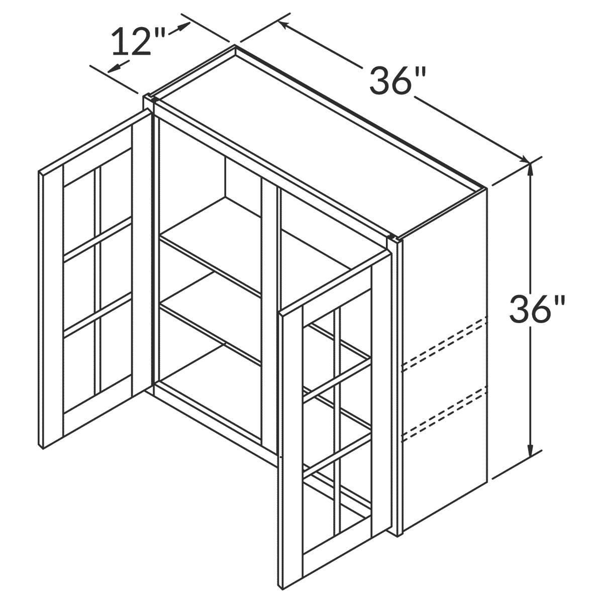 Mullion Door Wall Kitchen Cabinet WMD3636 Newport LessCare 36 in. width 36 in. height 12 in. depth