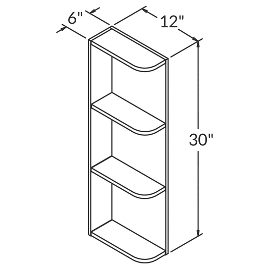What-Not-Shelf Kitchen Cabinet WN630 Newport LessCare 6 in. width 30 in. height 12 in. depth