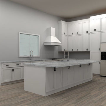 Wolf Classic Dartmouth 5 Piece White Paint 198 by 168 in. L Shaped Kitchen with Island and 33 in. Double Sink
