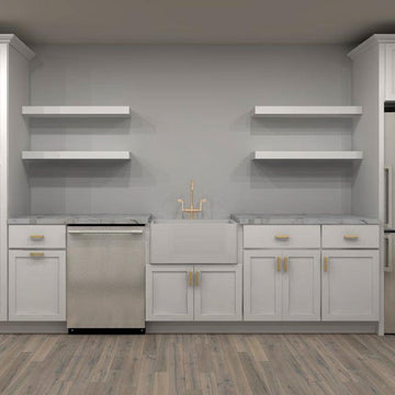 Wolf Classic Dartmouth White Paint 165 in. Single Wall Kitchen with Island and 30 in. Farmhouse Sink