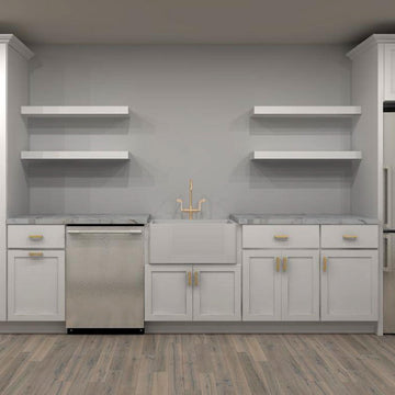 Wolf Classic Dartmouth White Paint and Seaport Paint 165 in. Single Wall Kitchen with Island and 30 in. Farmhouse Sink