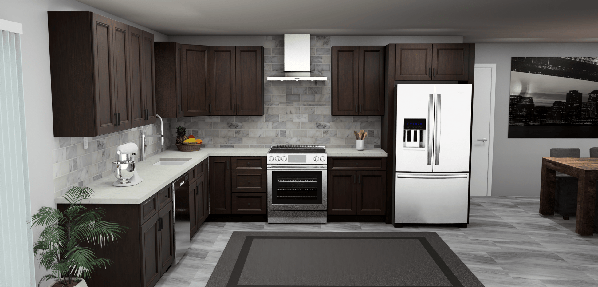 Fabuwood Allure Fusion Kona 11 x 13 L Shaped Kitchen Front Layout Photo