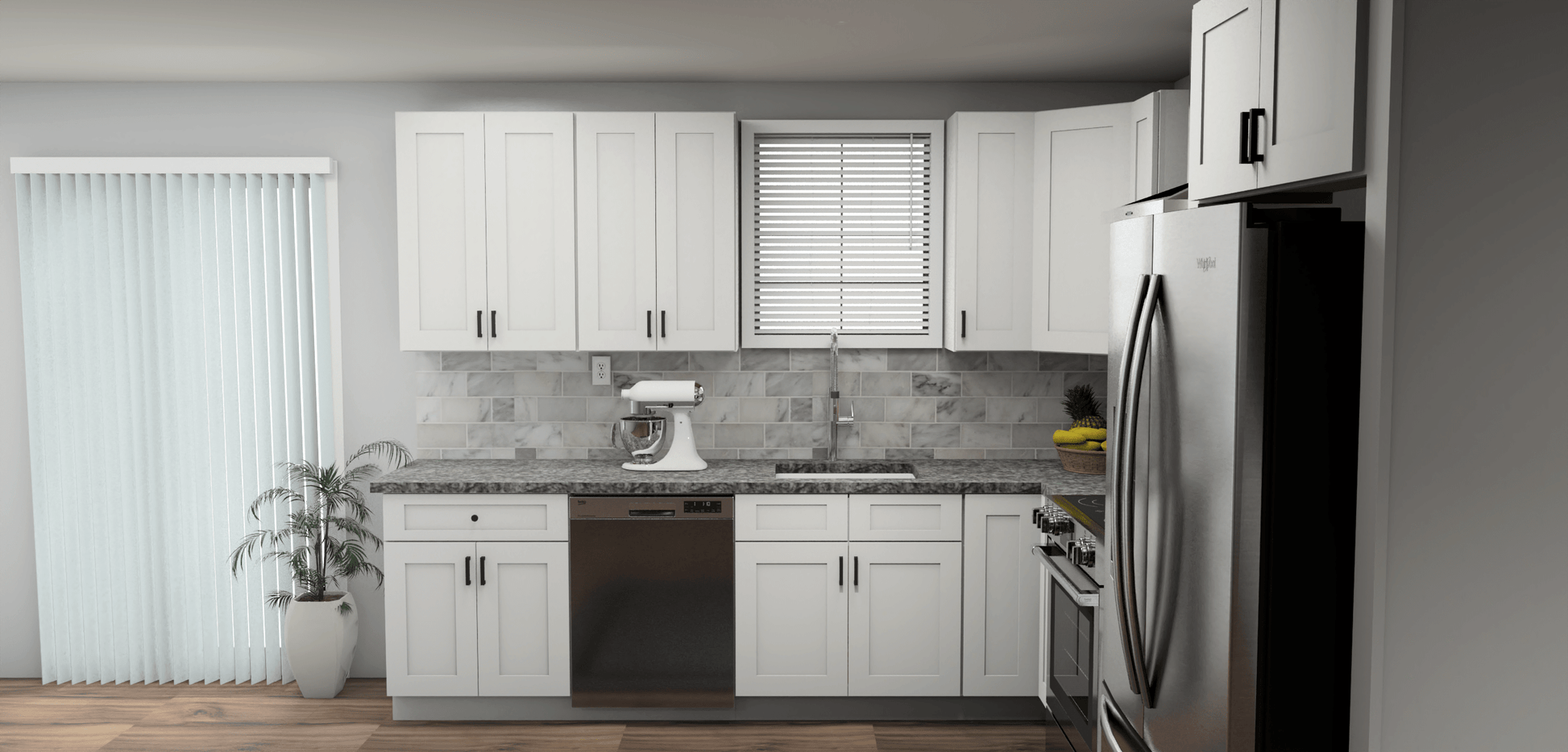 Fabuwood Allure Galaxy Frost 10 x 11 L Shaped Kitchen Side Layout Photo