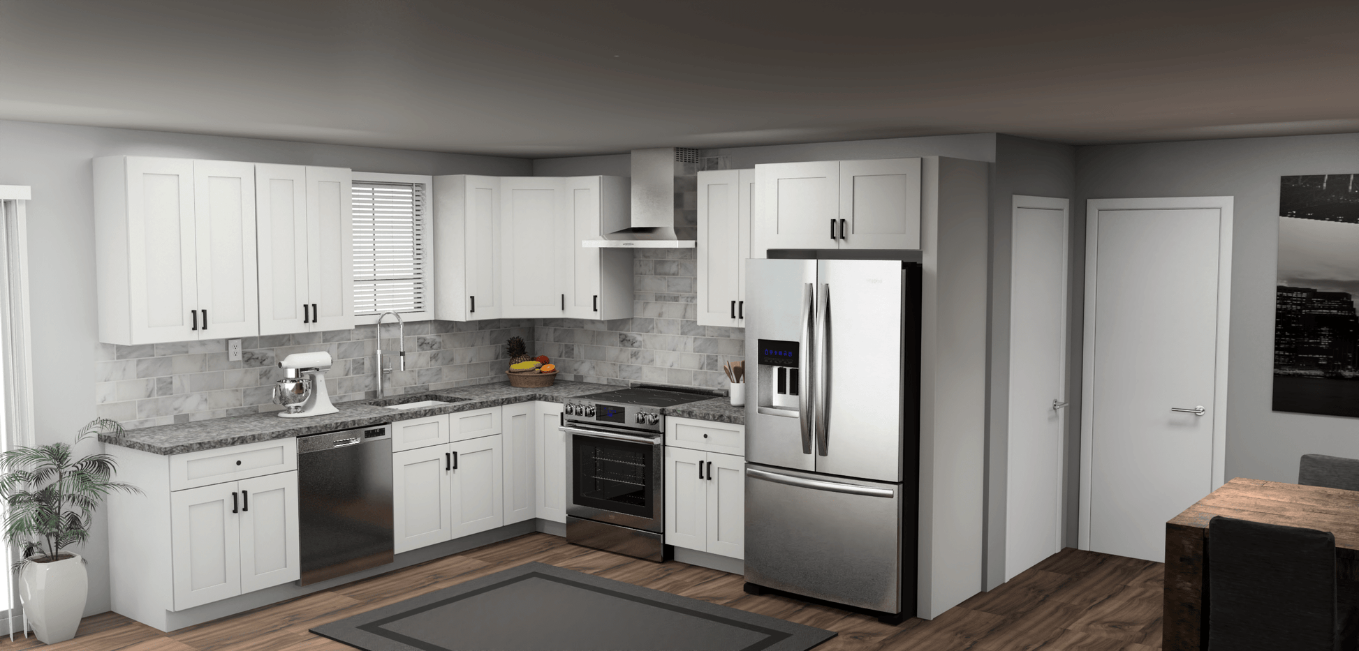 Fabuwood Allure Galaxy Frost 10 x 11 L Shaped Kitchen Main Layout Photo