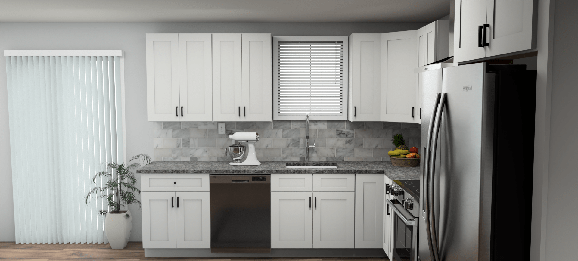 Fabuwood Allure Galaxy Frost 10 x 12 L Shaped Kitchen Side Layout Photo