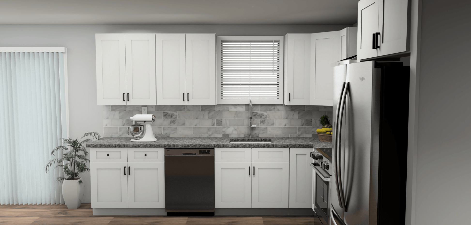 Fabuwood Allure Galaxy Frost 11 x 11 L Shaped Kitchen Side Layout Photo