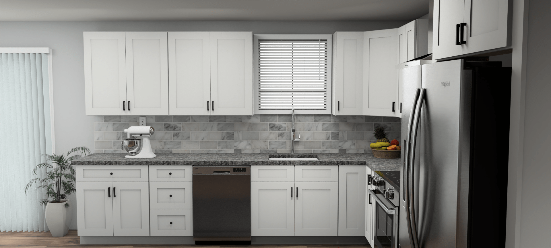 Fabuwood Allure Galaxy Frost 12 x 12 L Shaped Kitchen Side Layout Photo