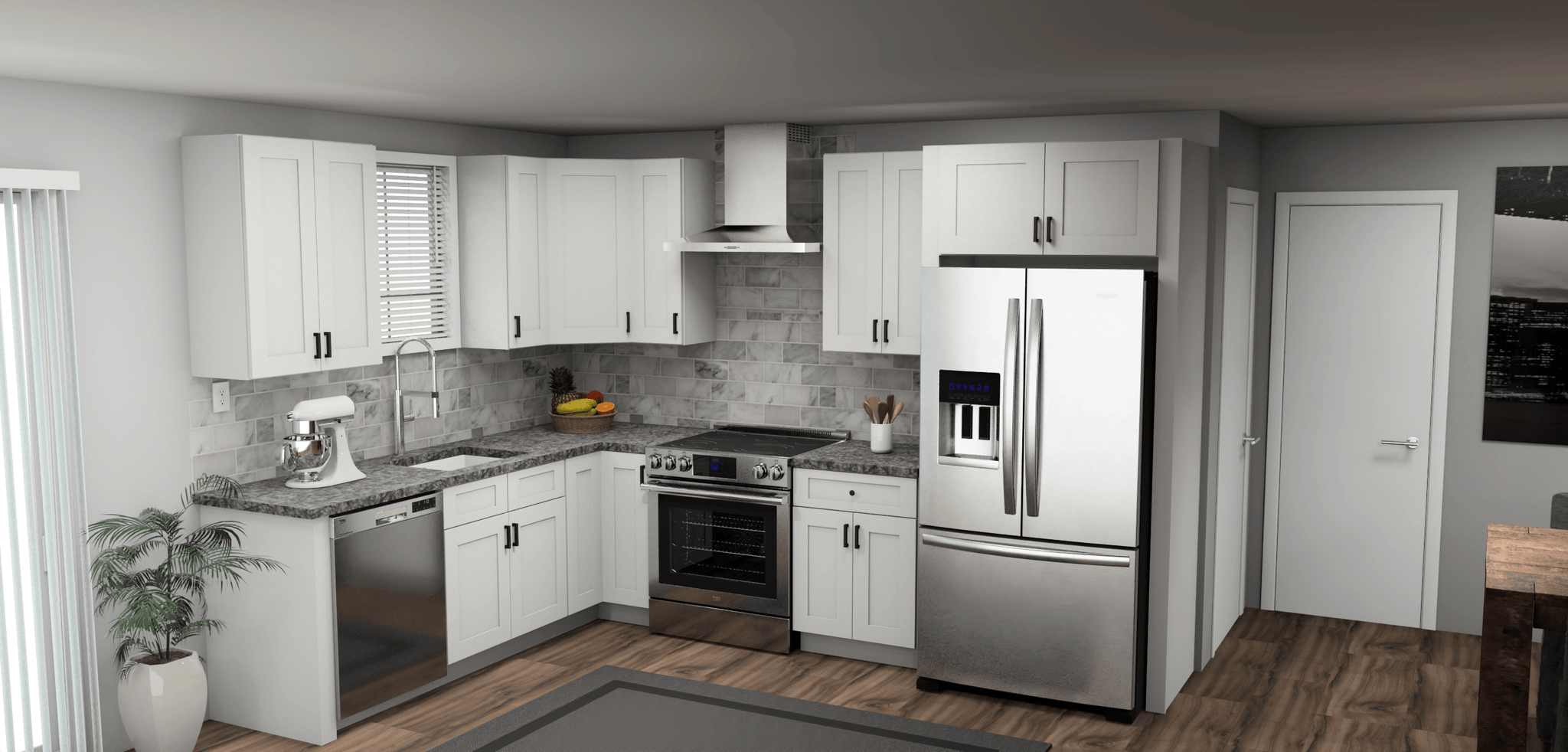 Fabuwood Allure Galaxy Frost 8 x 11 L Shaped Kitchen Main Layout Photo