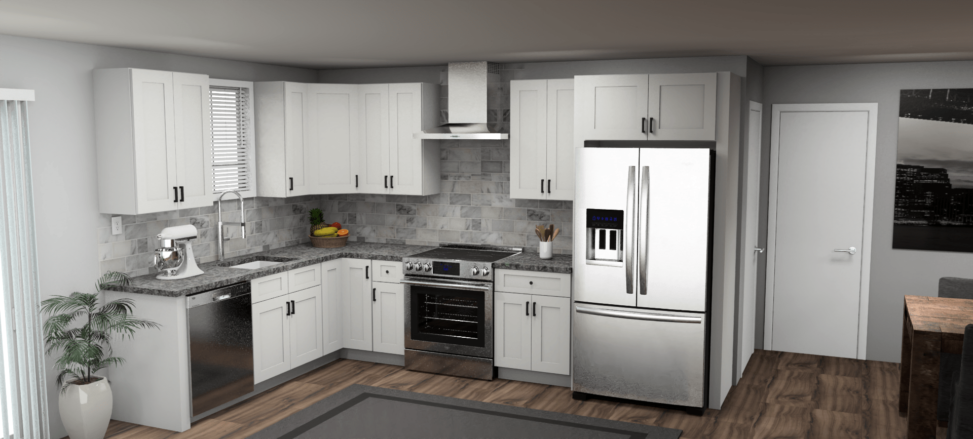 Fabuwood Allure Galaxy Frost 8 x 12 L Shaped Kitchen Main Layout Photo