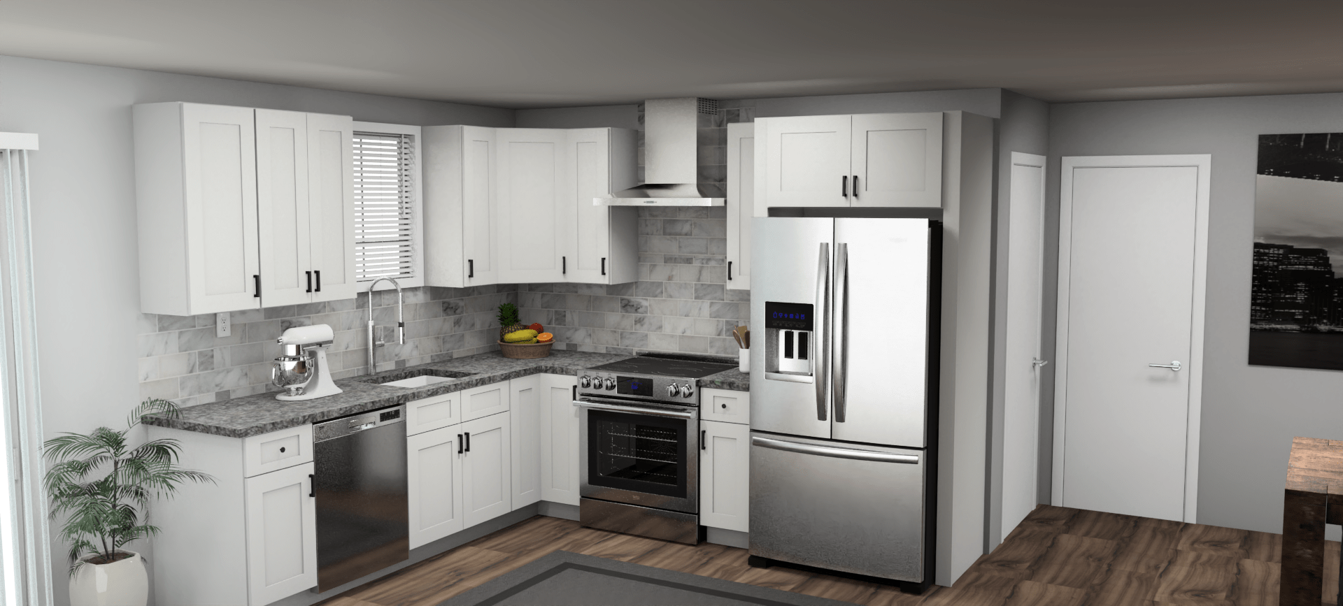 Fabuwood Allure Galaxy Frost 9 x 10 L Shaped Kitchen Main Layout Photo