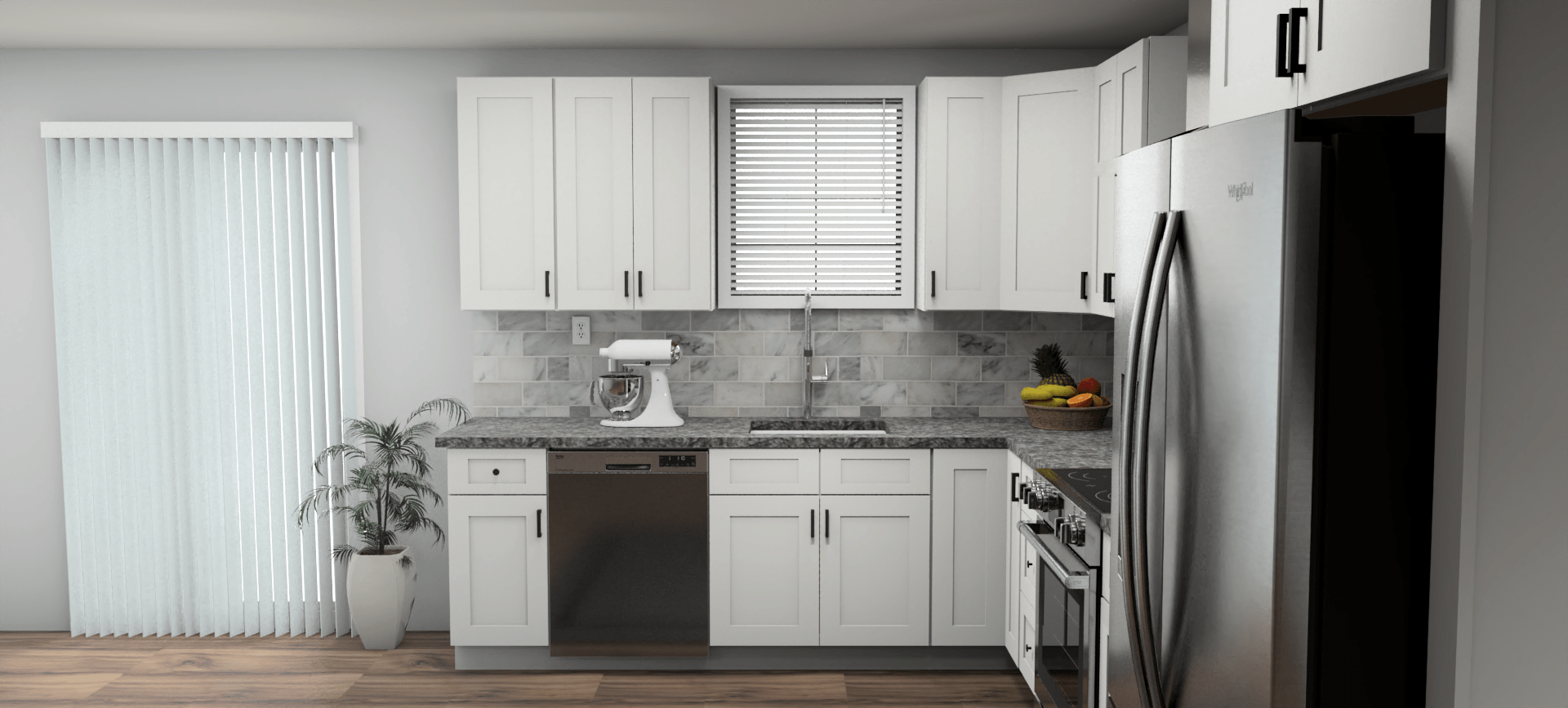 Fabuwood Allure Galaxy Frost 9 x 13 L Shaped Kitchen Side Layout Photo
