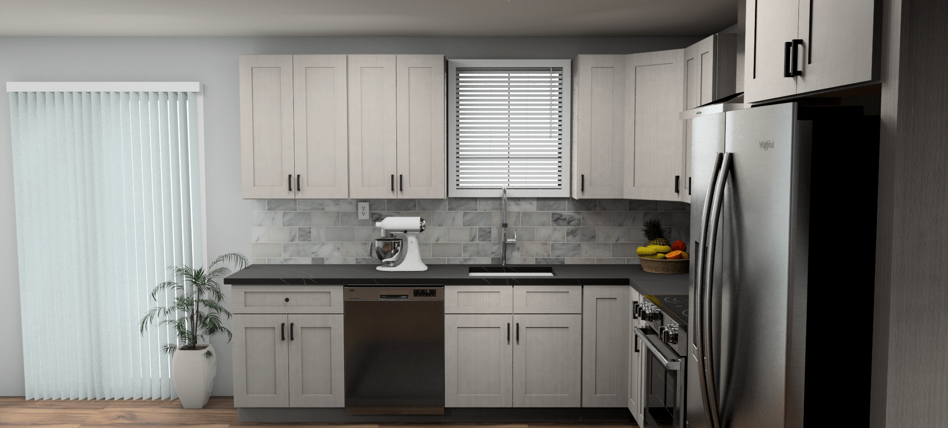 Fabuwood Allure Galaxy Horizon 10 x 12 L Shaped Kitchen Side Layout Photo