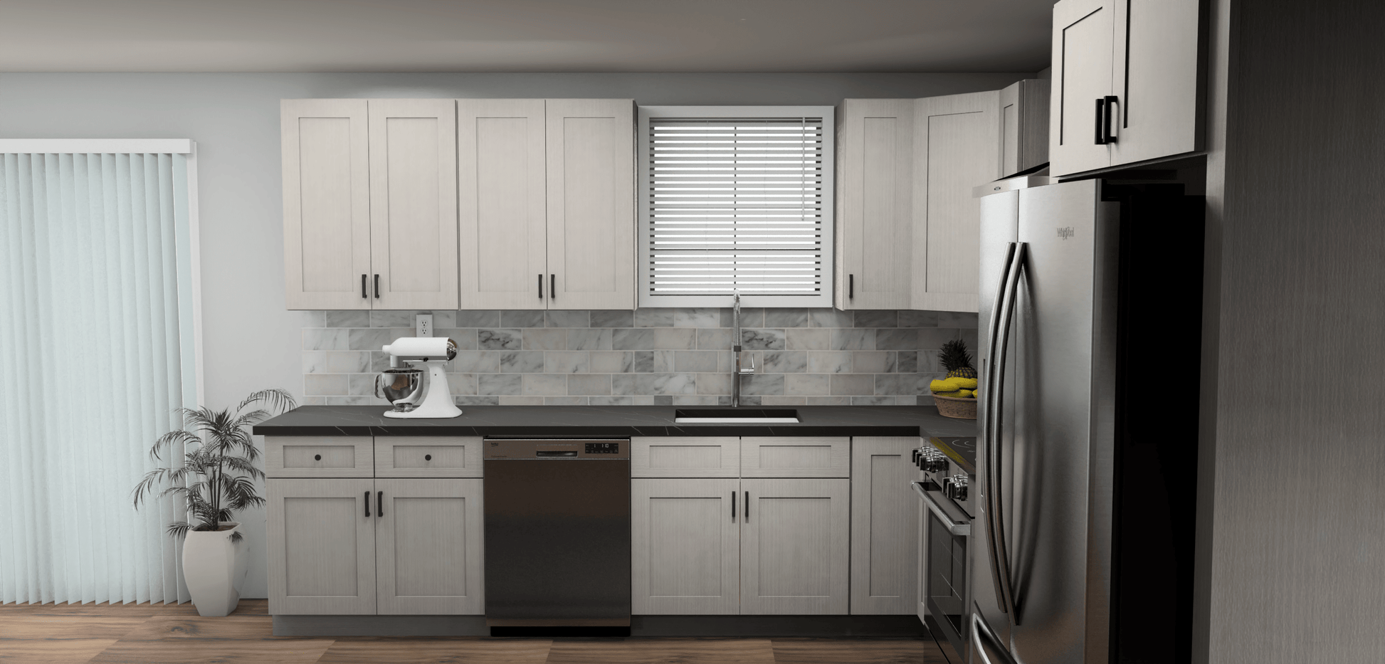Fabuwood Allure Galaxy Horizon 11 x 11 L Shaped Kitchen Side Layout Photo