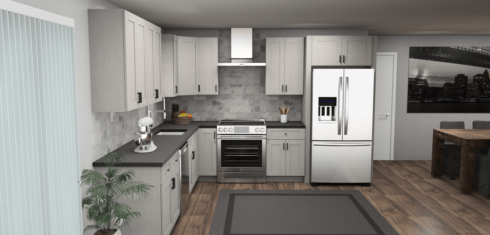 Fabuwood Allure Galaxy Horizon 11 x 11 L Shaped Kitchen Front Layout Photo