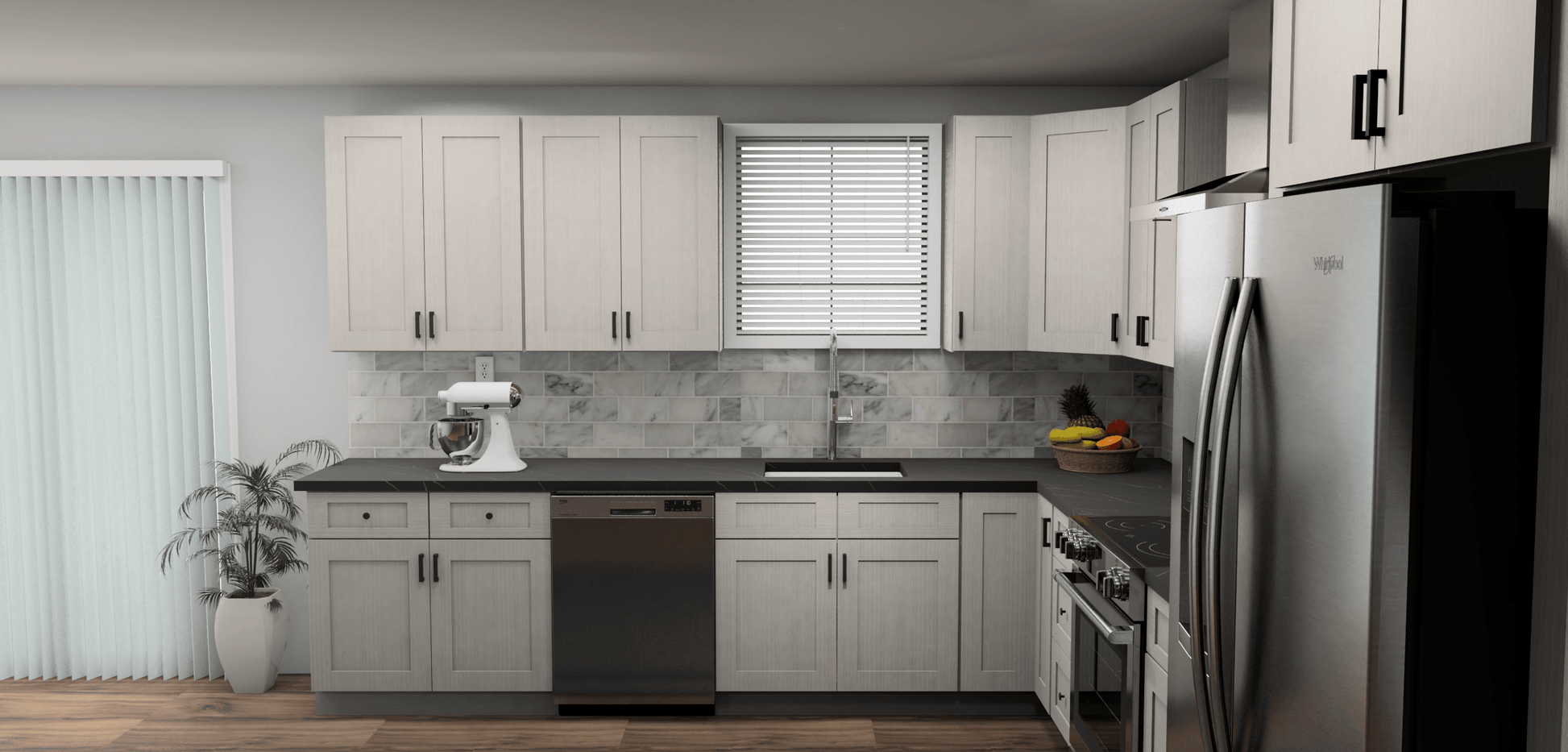 Fabuwood Allure Galaxy Horizon 11 x 13 L Shaped Kitchen Side Layout Photo