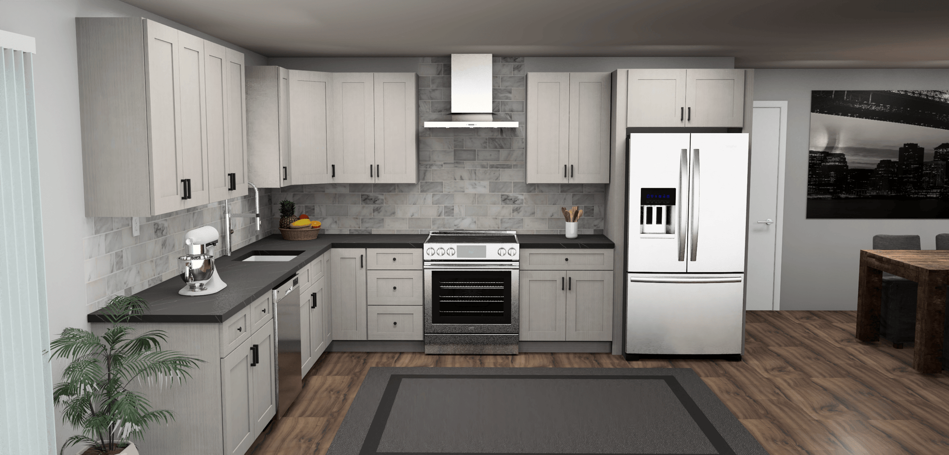 Fabuwood Allure Galaxy Horizon 11 x 13 L Shaped Kitchen Front Layout Photo