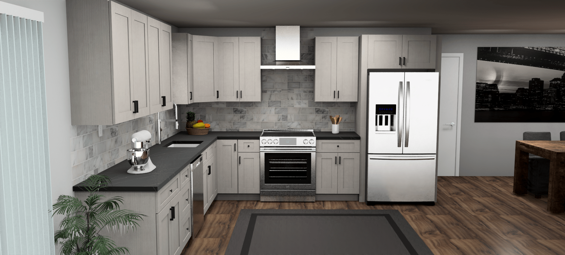 Fabuwood Allure Galaxy Horizon 12 x 12 L Shaped Kitchen Front Layout Photo