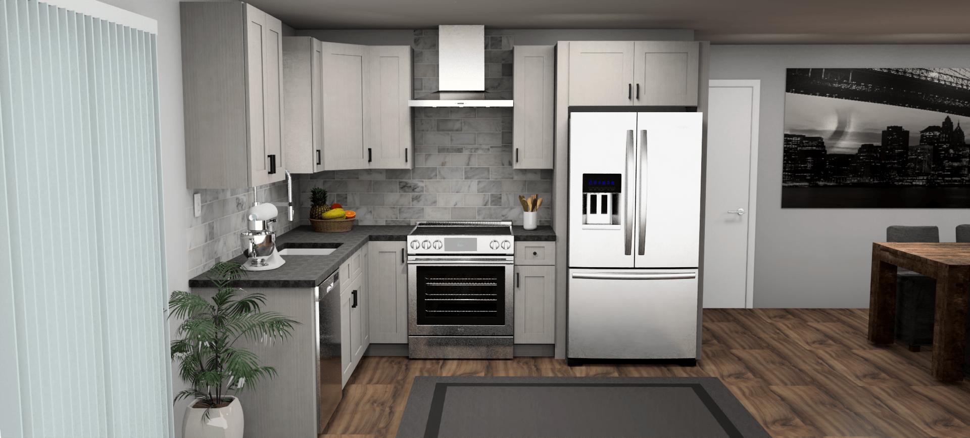 Fabuwood Allure Galaxy Horizon 8 x 10 L Shaped Kitchen Front Layout Photo