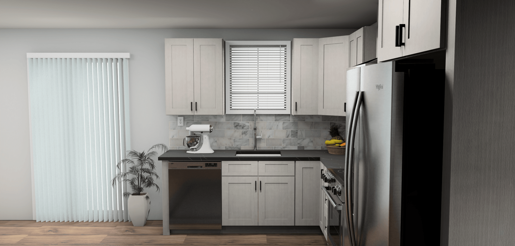 Fabuwood Allure Galaxy Horizon 8 x 13 L Shaped Kitchen Side Layout Photo
