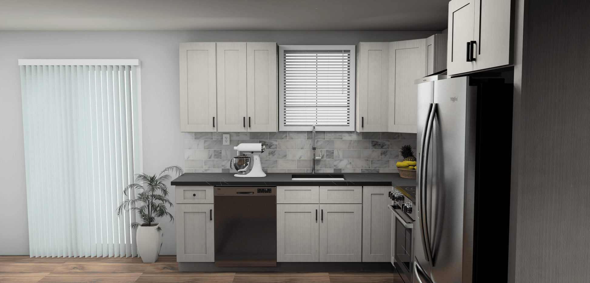 Fabuwood Allure Galaxy Horizon 9 x 11 L Shaped Kitchen Side Layout Photo