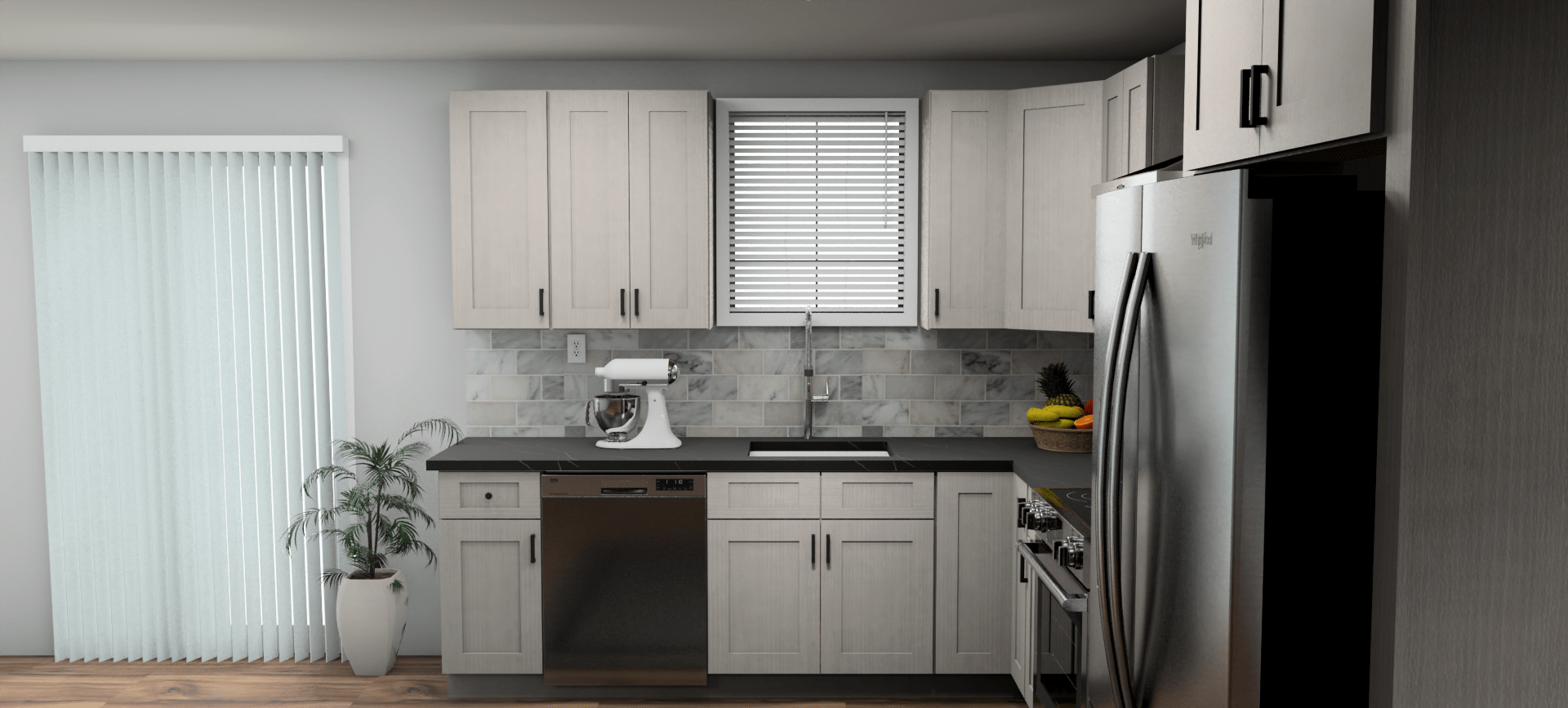 Fabuwood Allure Galaxy Horizon 9 x 12 L Shaped Kitchen Side Layout Photo