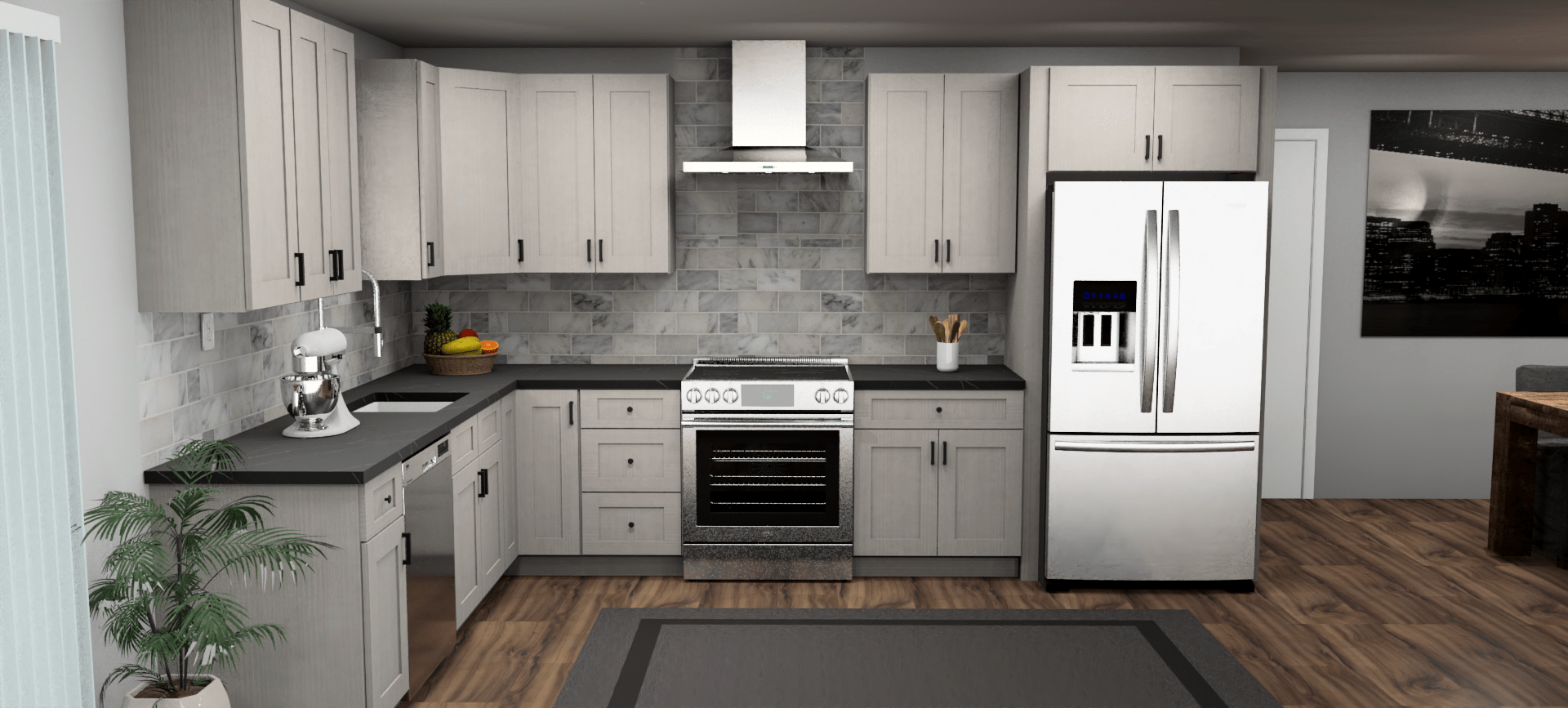 Fabuwood Allure Galaxy Horizon 9 x 13 L Shaped Kitchen Front Layout Photo