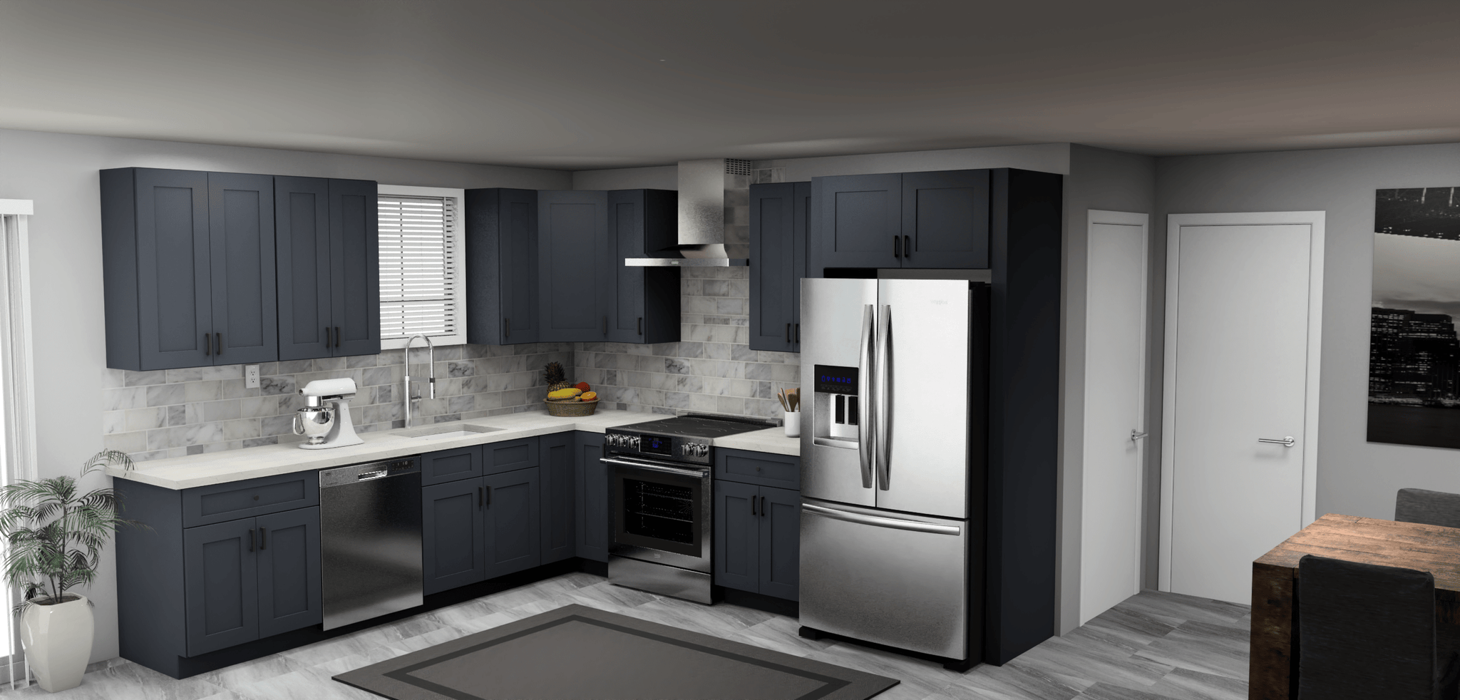 Fabuwood Allure Galaxy Indigo 10 x 11 L Shaped Kitchen Main Layout Photo