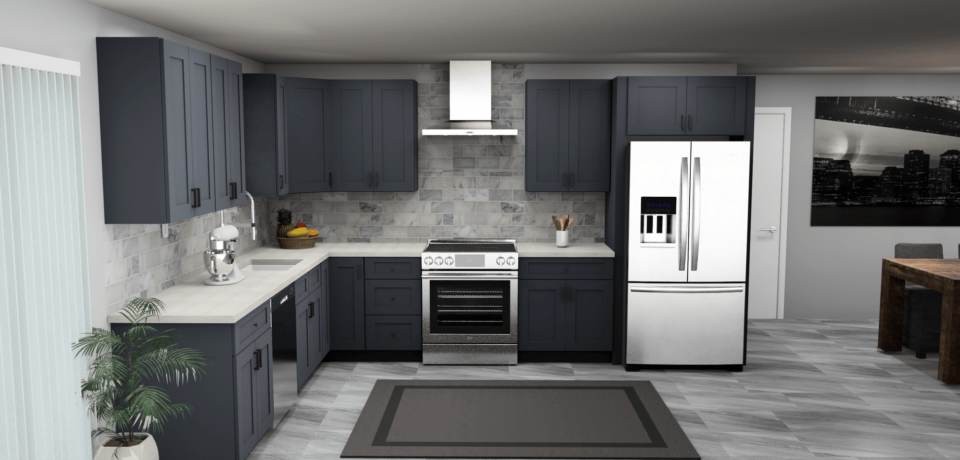 Fabuwood Allure Galaxy Indigo 10 x 13 L Shaped Kitchen Front Layout Photo