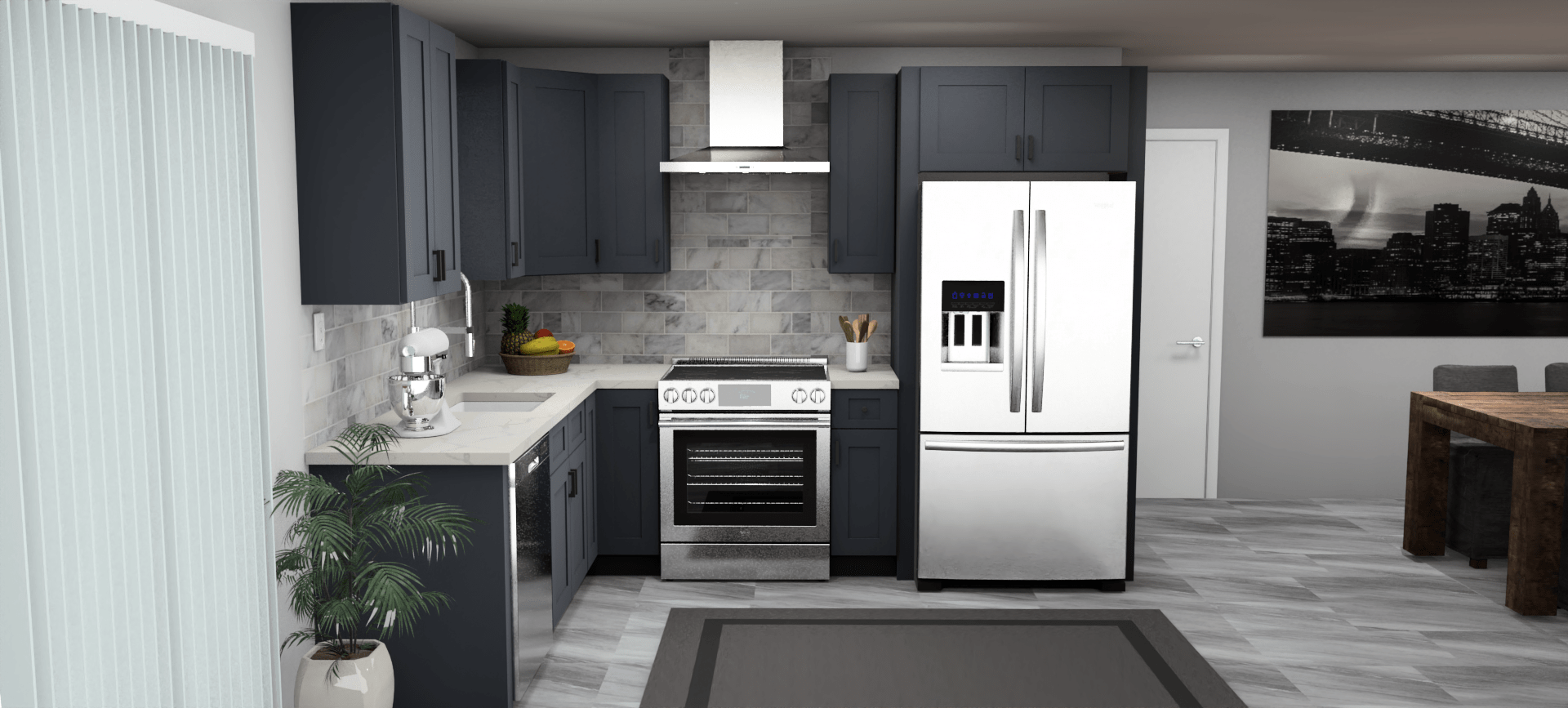 Fabuwood Allure Galaxy Indigo 8 x 10 L Shaped Kitchen Front Layout Photo