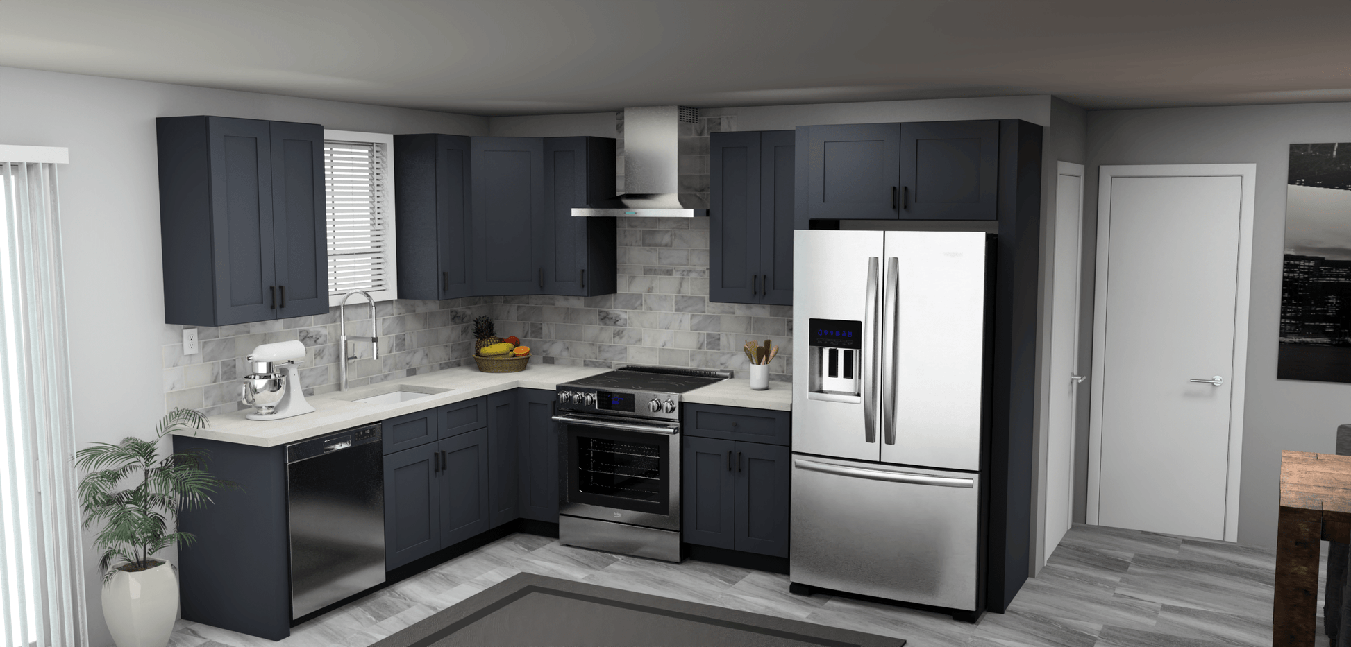 Fabuwood Allure Galaxy Indigo 8 x 11 L Shaped Kitchen Main Layout Photo
