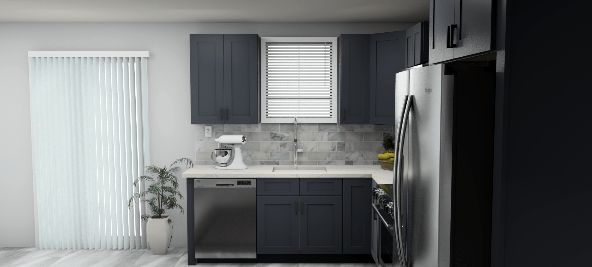 Fabuwood Allure Galaxy Indigo 8 x 12 L Shaped Kitchen Side Layout Photo