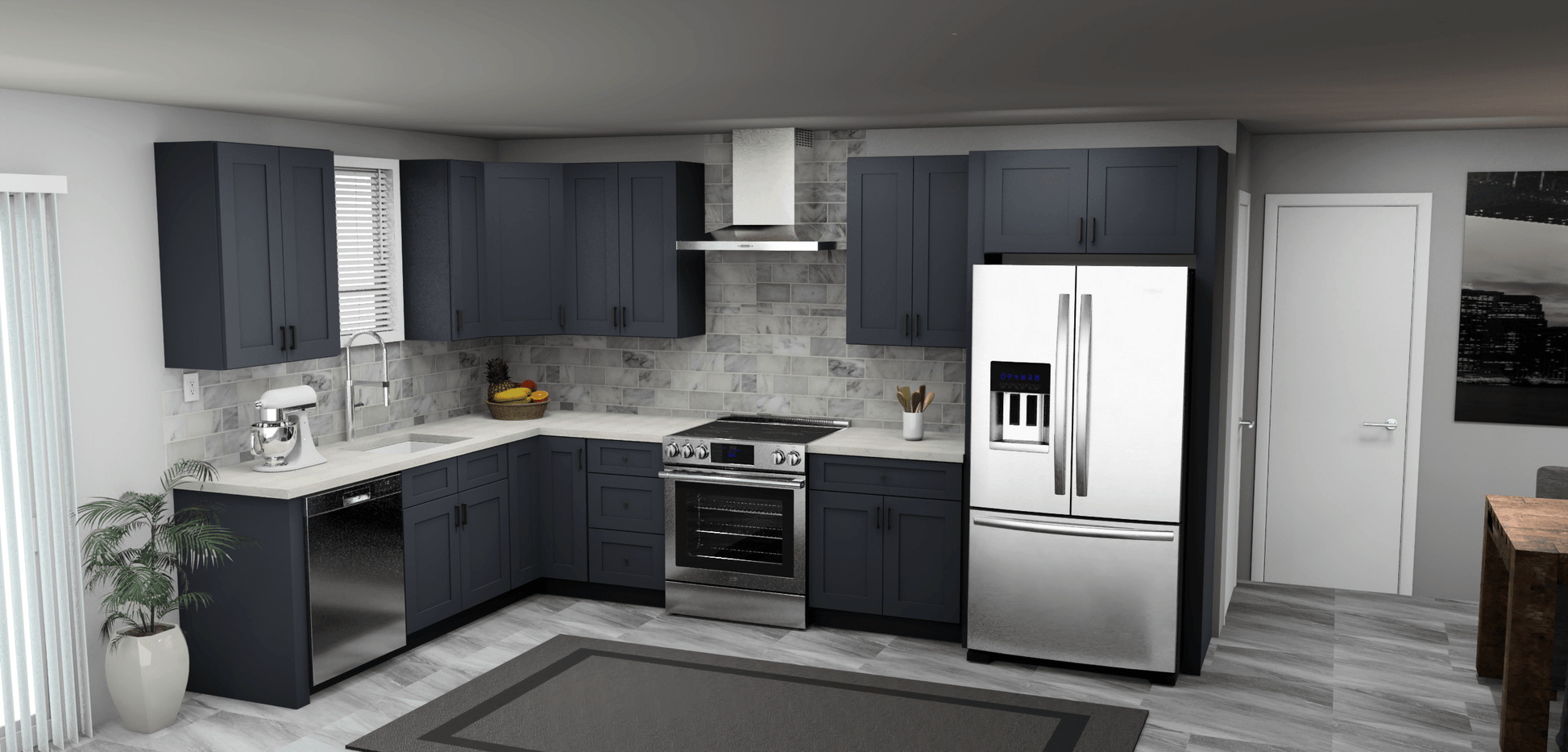 Fabuwood Allure Galaxy Indigo 8 x 13 L Shaped Kitchen Main Layout Photo