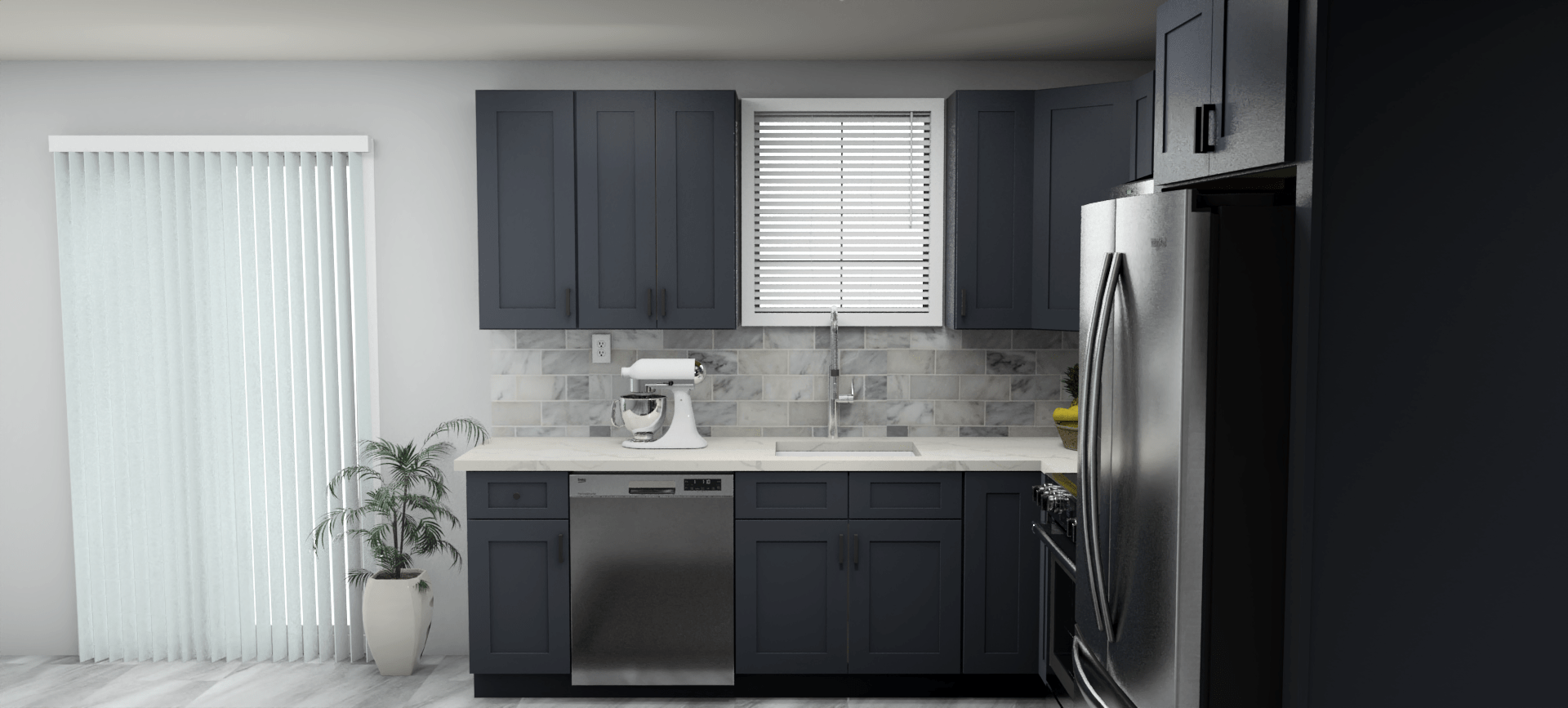 Fabuwood Allure Galaxy Indigo 9 x 10 L Shaped Kitchen Side Layout Photo