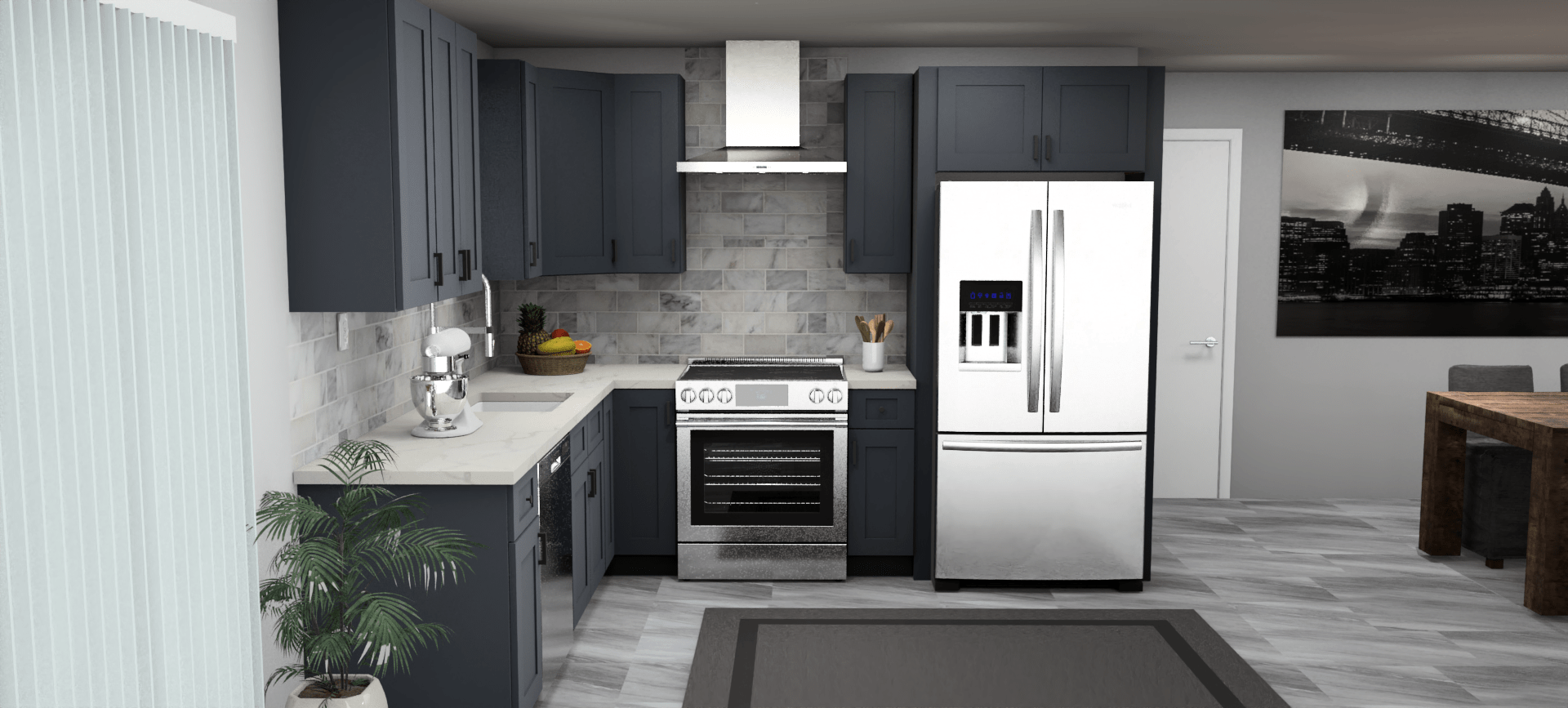 Fabuwood Allure Galaxy Indigo 9 x 10 L Shaped Kitchen Front Layout Photo