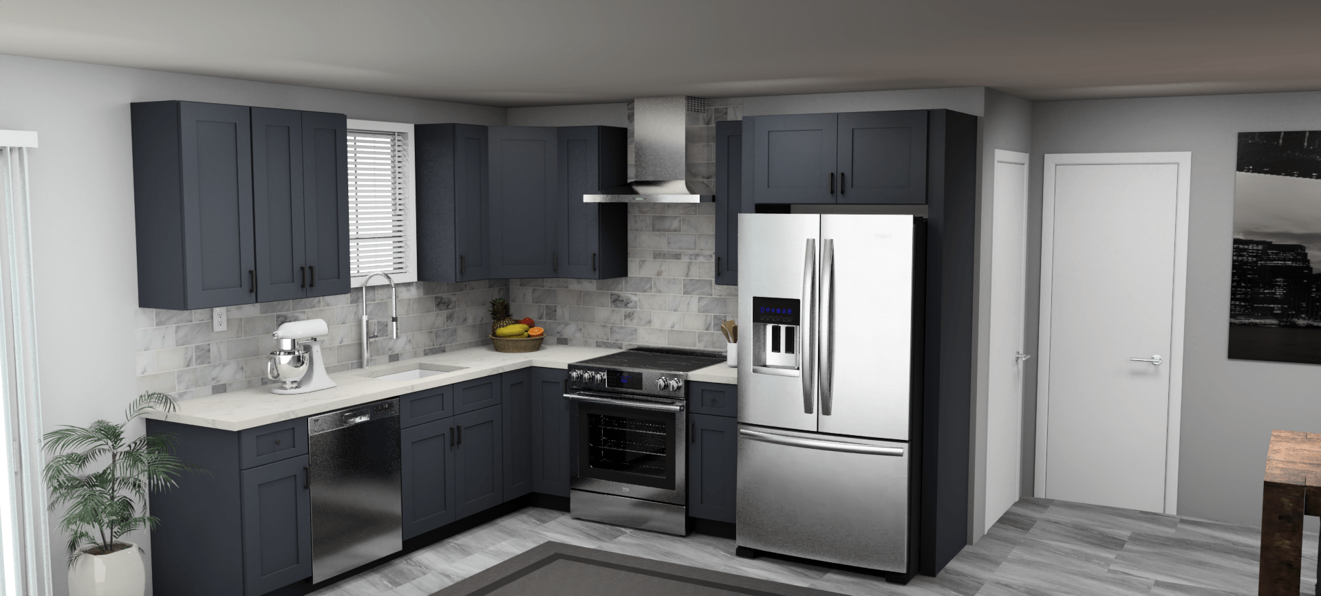 Fabuwood Allure Galaxy Indigo 9 x 10 L Shaped Kitchen Main Layout Photo